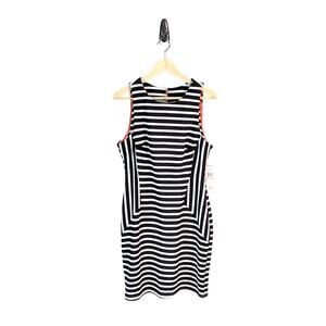 Sharagano Striped Tank Dress 12 Fitted Preppy Minimalist Chic Black White Orange